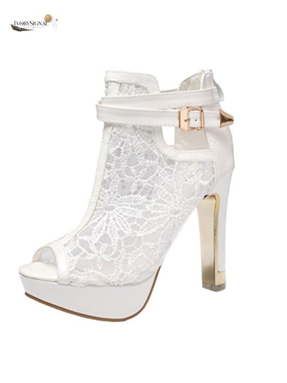 Lace Flower Embroidered Ankle Boots with Buckle High Heel Open Toe